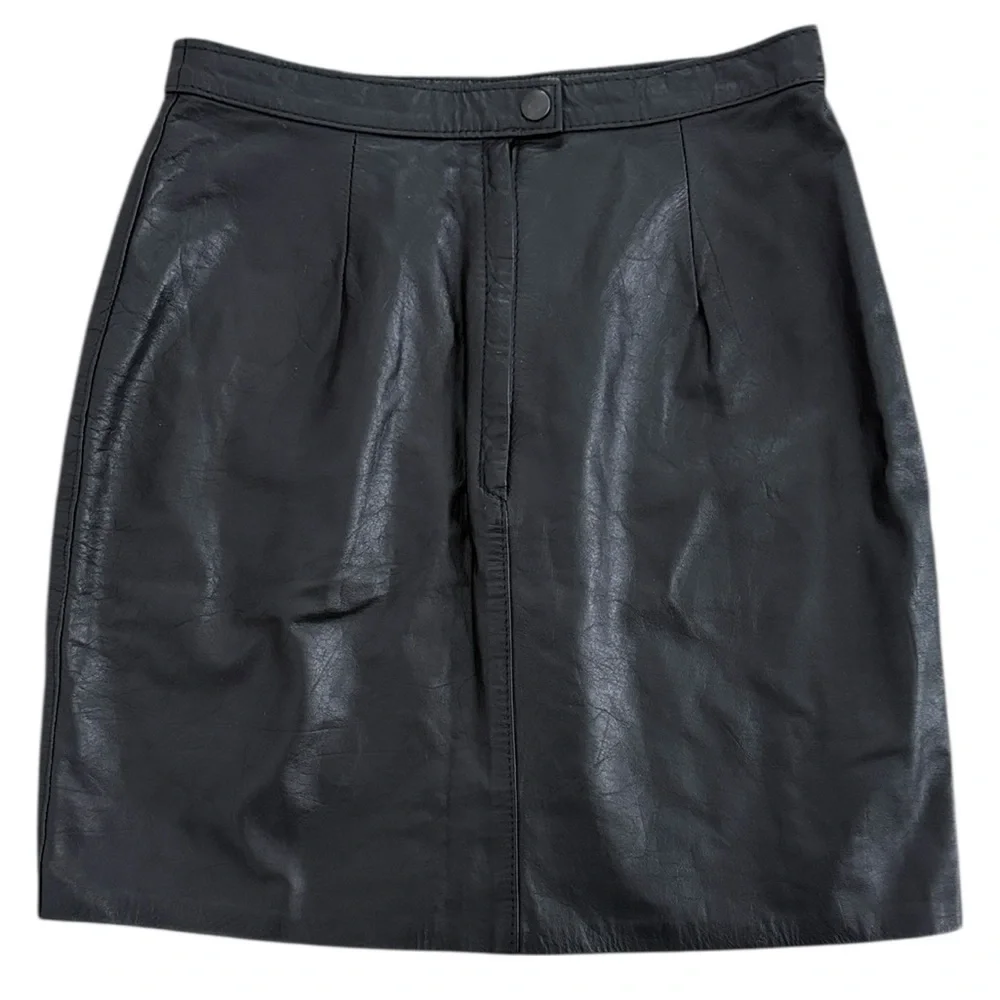 Comint Vintage 90s Argentina Black Leather Pencil Mini Skirt US 6
